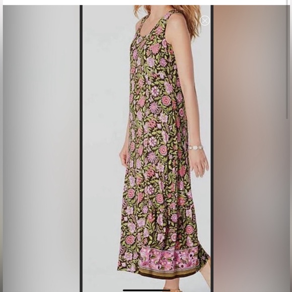 J. Jill Dresses & Skirts - J. Jill Floral Sleeveless Empire Waist Maxi Dress - Pink and Green Size Large